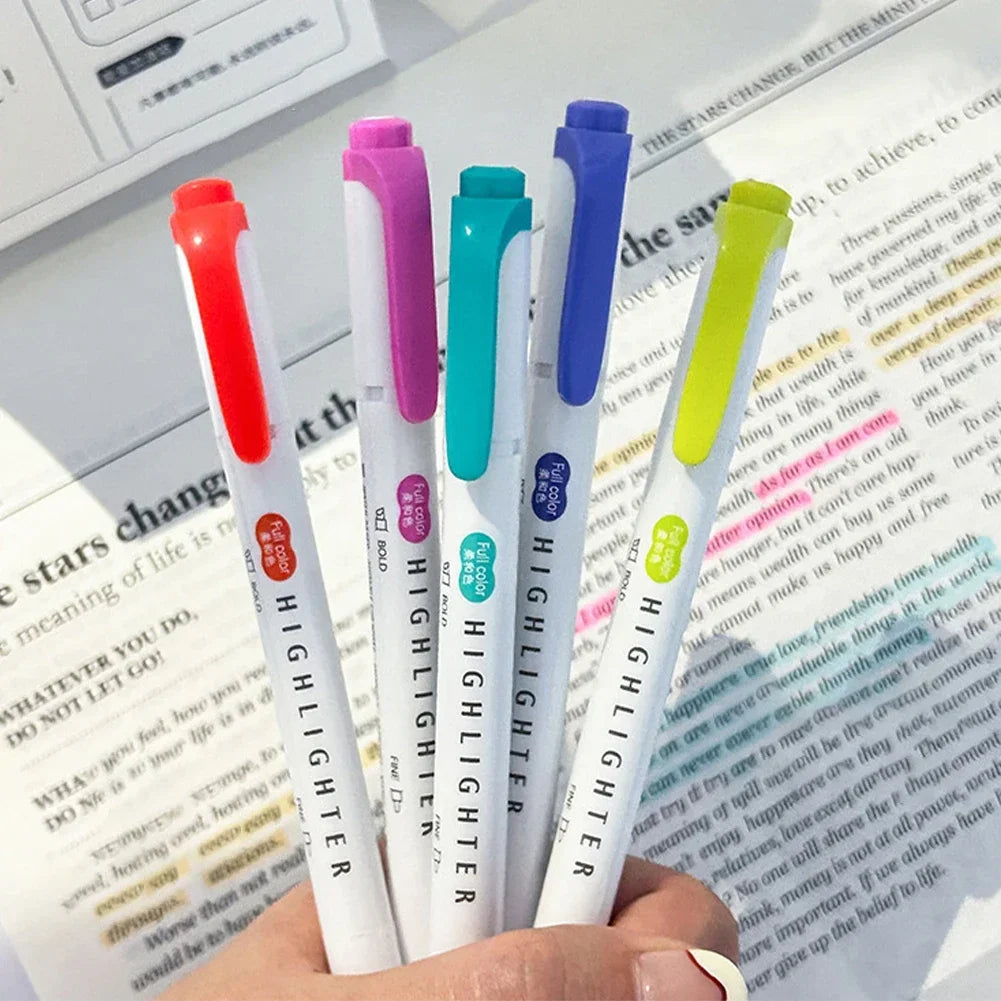 5 Colors Double Headed Highlighter Pen Set Fluorescent Drawing Markers Highlighters Pens Art Japanese Cute Pastel Stationery