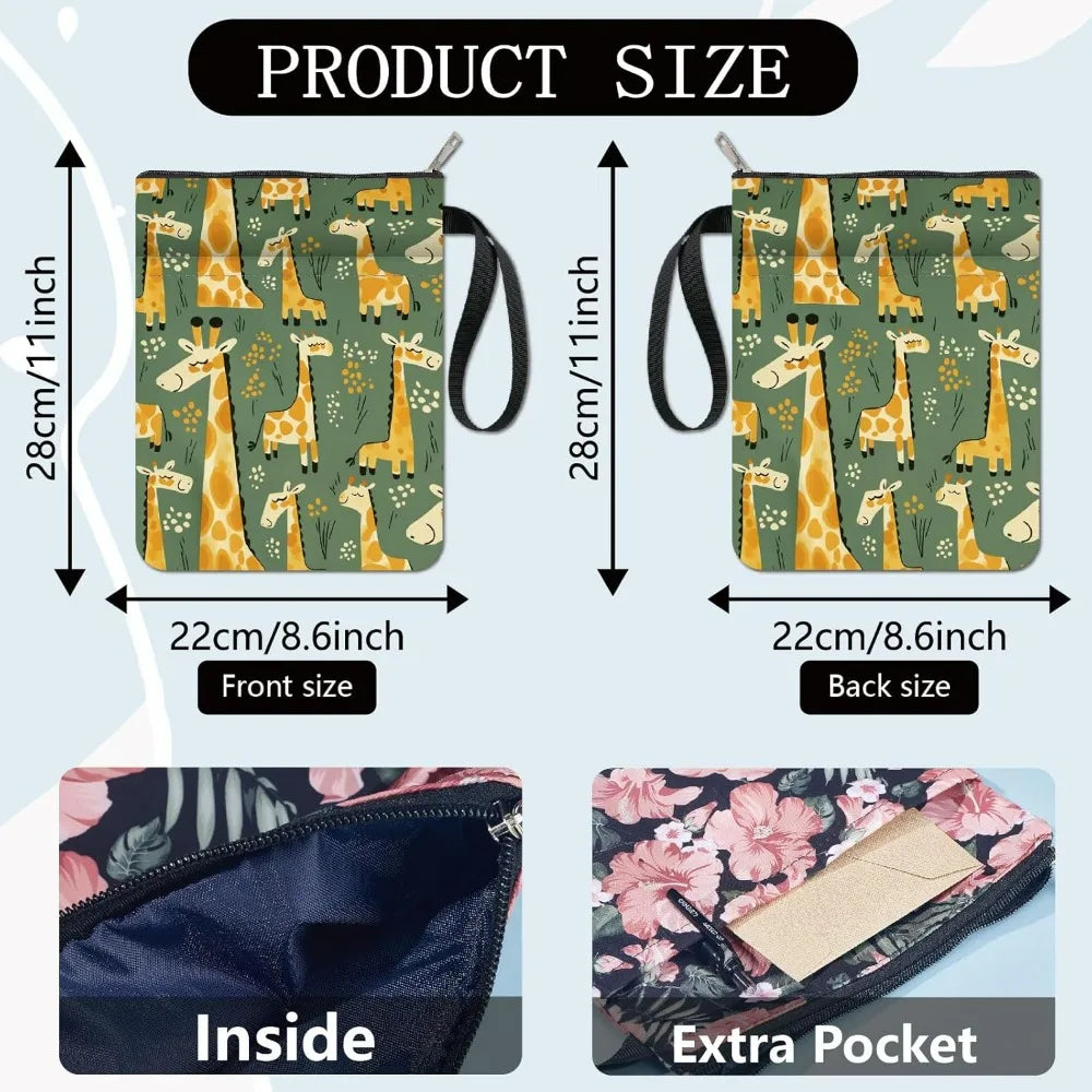 1pc Giraffe Book Sleeve Cartoon Animal Book Covers Book Protector for Paperbacks Washable Fabric Cloth Book Cover with Zipper