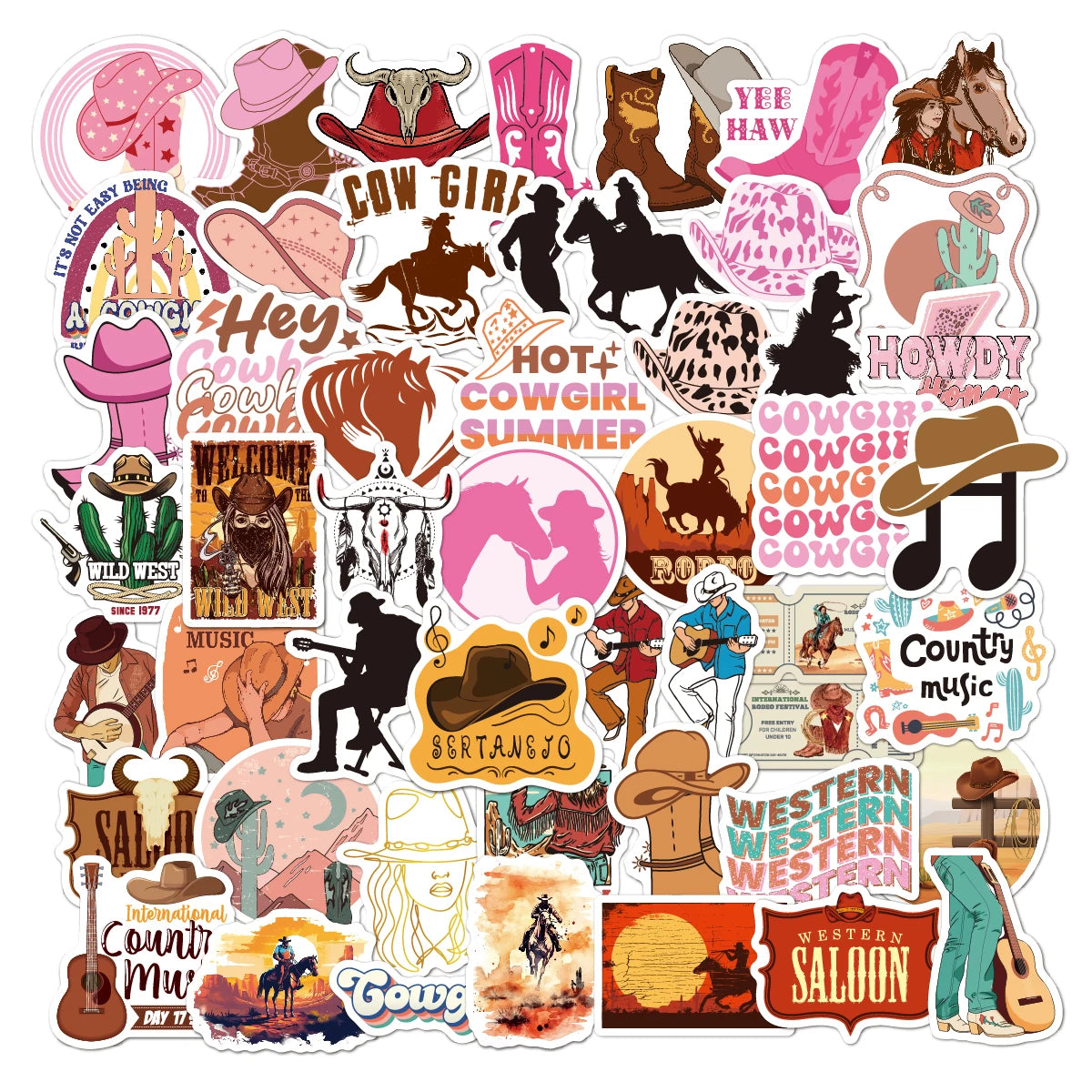 50 pcs Cowboy Style Sticker for DIY Luggage Laptop Phone Skateboard Motorcycle Bicycle Tablet Stickers Cool Sticker for Kids Toy
