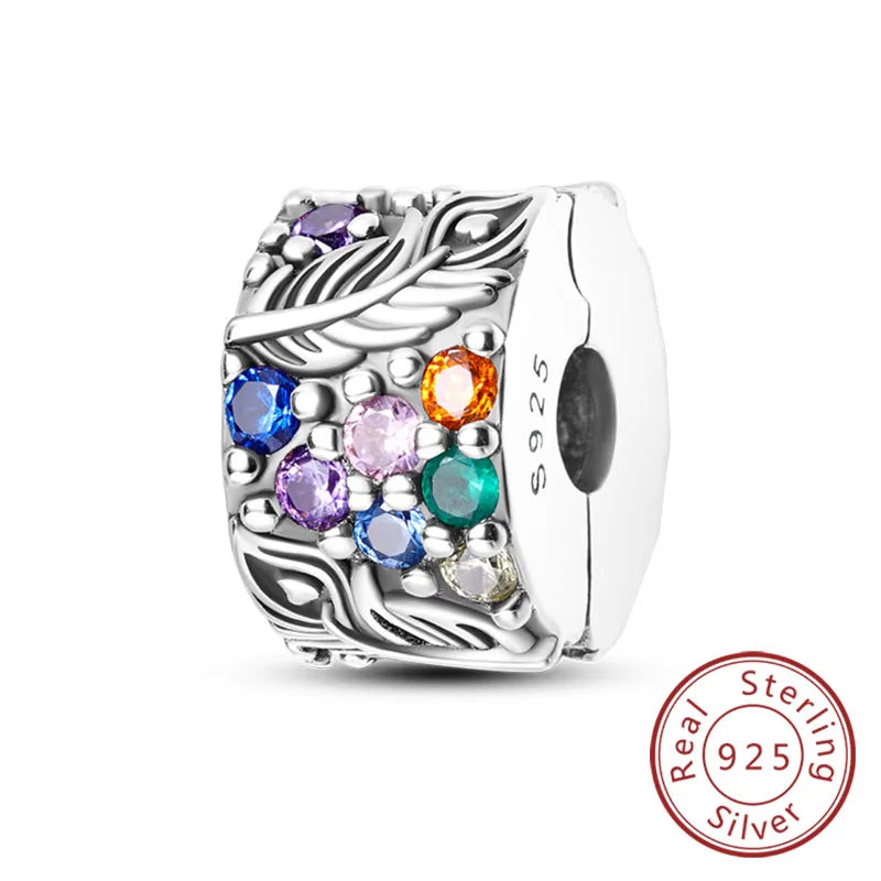 Fit Original Charms Beads 925 Sterling Silver Clip Charms Zircon Silicone Spacer Beads for Bracelet Women DIY Gift Party