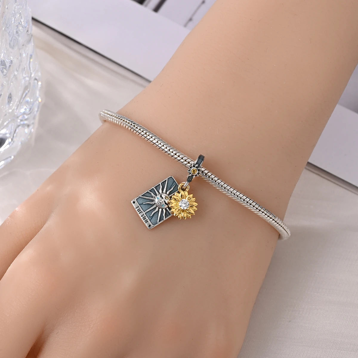 Silver 925 Original Charms Tarot Card Sun Love Fit Bracelet Making For Woman Jewelry