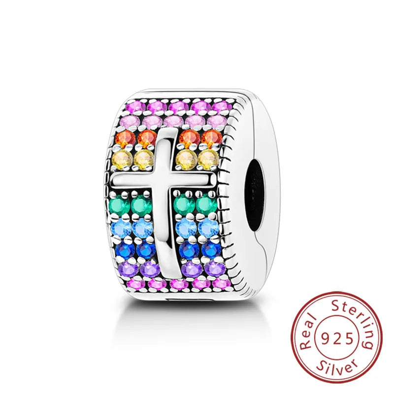 Fit Original Charms Beads 925 Sterling Silver Clip Charms Zircon Silicone Spacer Beads for Bracelet Women DIY Gift Party