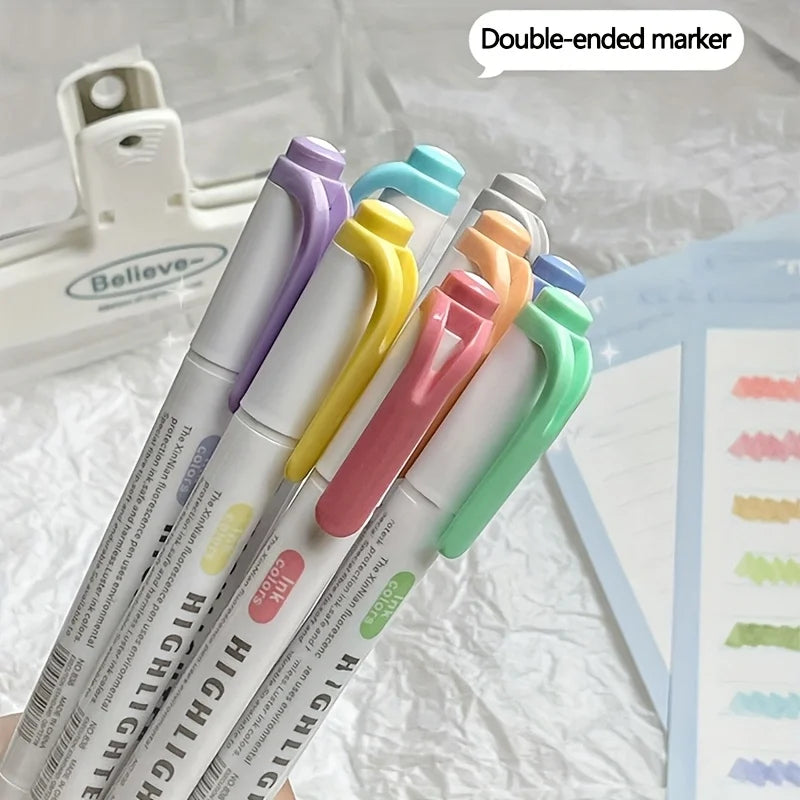 5 Colors Double Headed Highlighter Pen Set Fluorescent Drawing Markers Highlighters Pens Art Japanese Cute Pastel Stationery