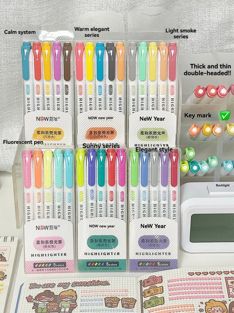 5/15PC Fluorescent Pen Set Student Marking Stroke Key Marking Pen High Beauty Color Handbook Pen Batch