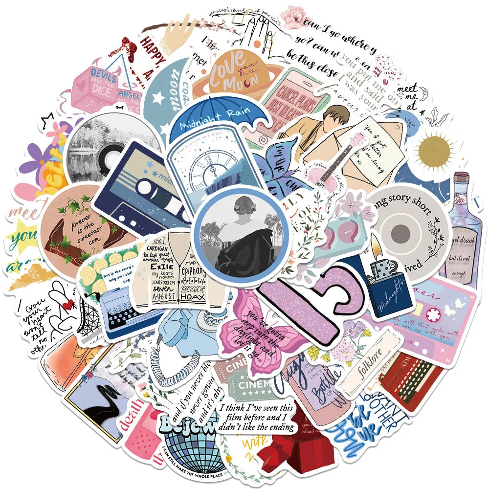 Swift-Inspired Sticker Pack (50 pcs) – Waterproof Cute Decals for Laptop, Phone & Journals