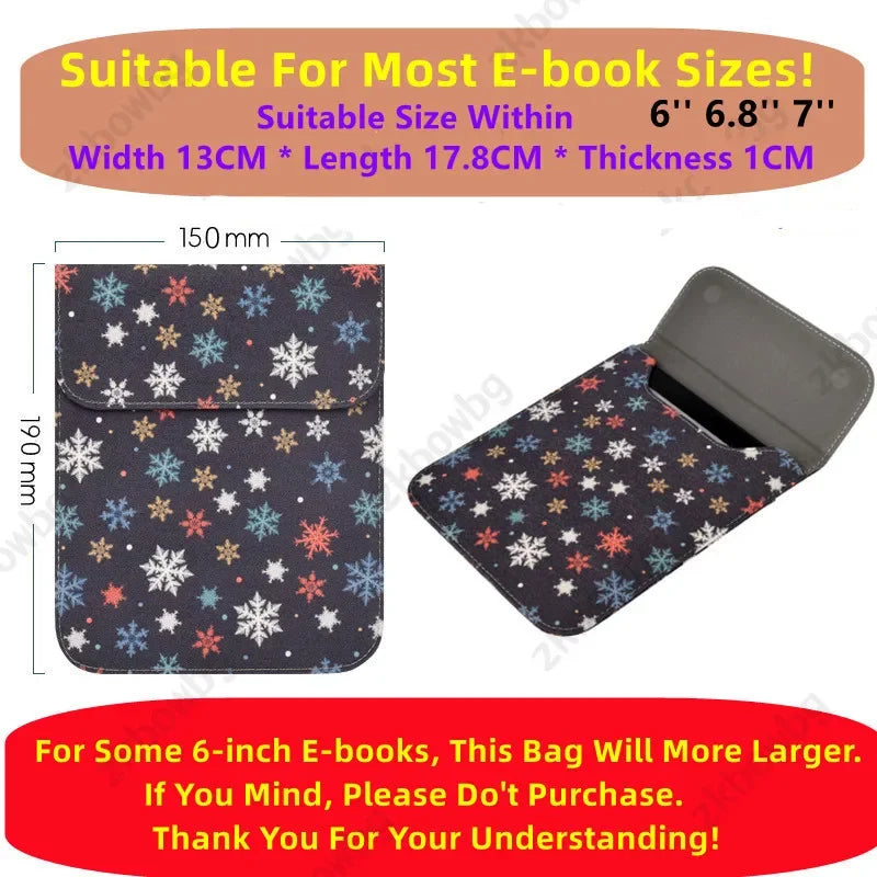 Universal Sleeve Cover for Kobo Clara Colour 6'' BW 2024 2E HD 2018 Glo HD Nia Aura HD H2O Edition 6.8'' E-book Pouch Bag Case