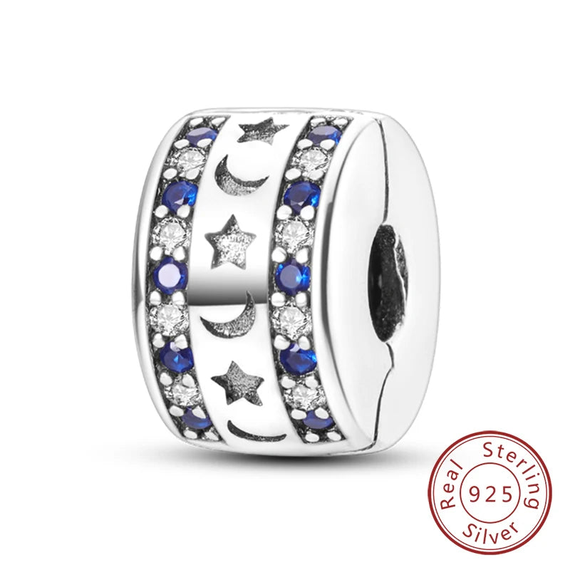 Fit Original Charms Beads 925 Sterling Silver Clip Charms Zircon Silicone Spacer Beads for Bracelet Women DIY Gift Party