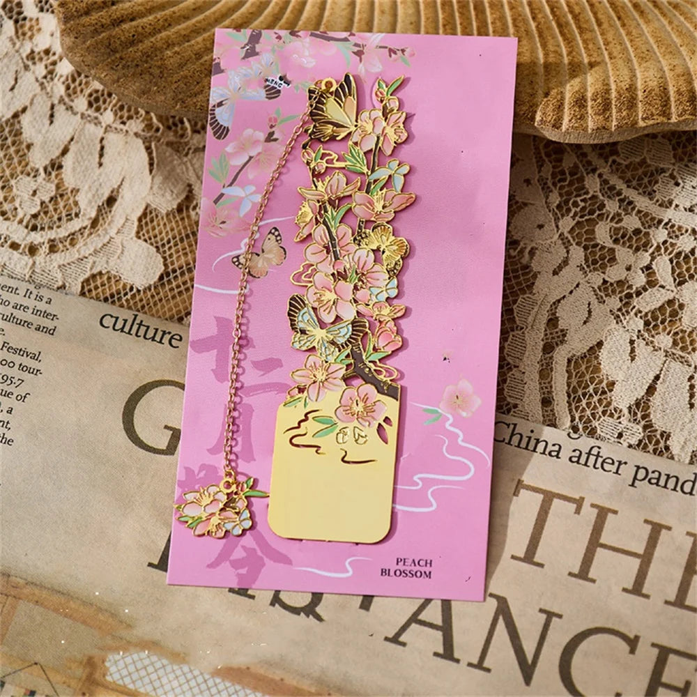 Aesthetic Stationery Metal Bookmark Hollow Flower Painting Bookmarks Student Reading Book Clip Book Accessories Teacher Gift