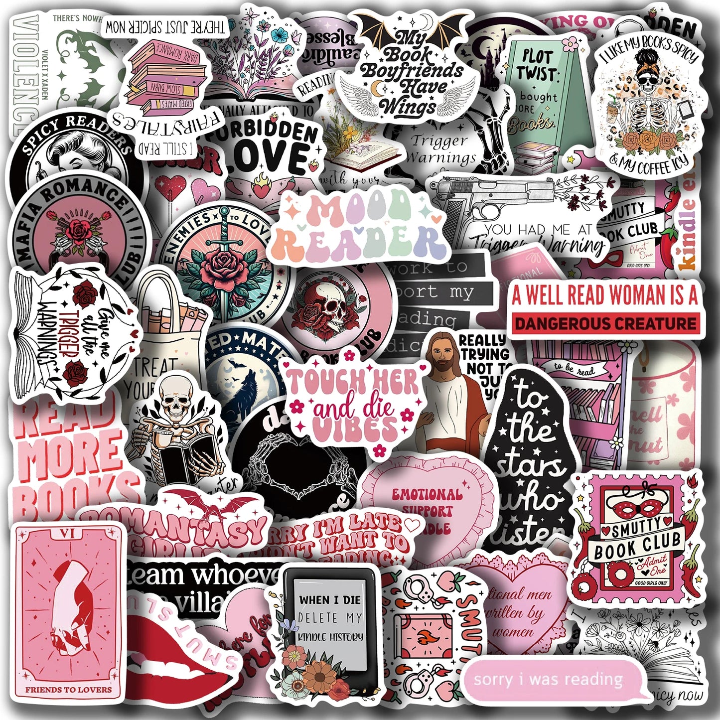 50pcs Smut Reading Books Graffiti Decorative Stickers Laptop Water Bottle Luggage Helmet Motorcycle Stickers