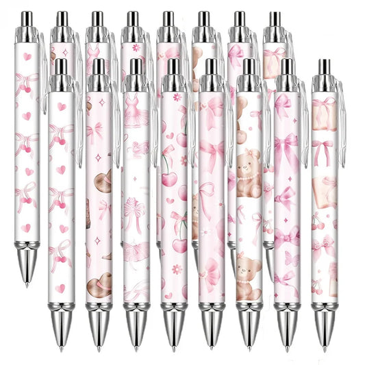 8/16 pcs pink bow ballpoint pens, cute office work signature essentials, suitable for nurses, teachers, colleagues, and assistan