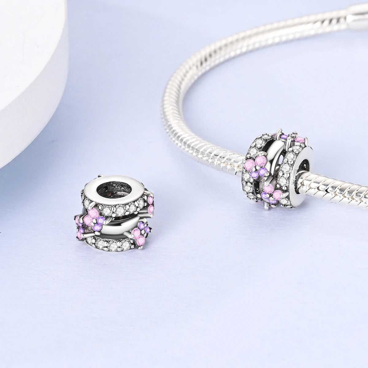 Charms Fit Original Beads 925 Sterling Silver Clip Charms Zircon Silicone Spacer Beads fit Bracelet Women DIY Gift