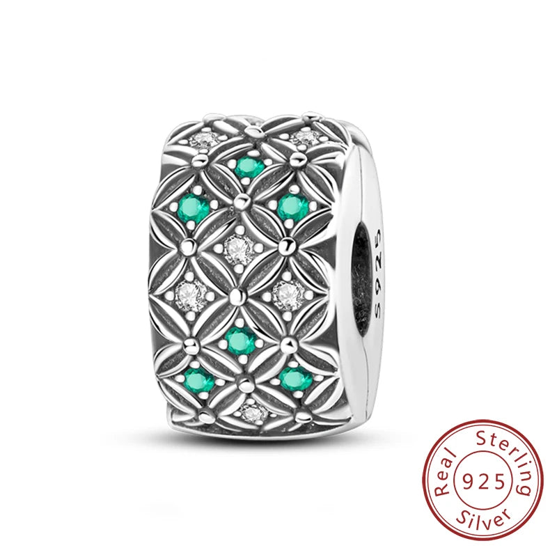 Fit Original Charms Beads 925 Sterling Silver Clip Charms Zircon Silicone Spacer Beads for Bracelet Women DIY Gift Party