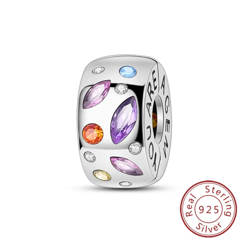 Fit Original Charms Beads 925 Sterling Silver Clip Charms Zircon Silicone Spacer Beads for Bracelet Women DIY Gift Party