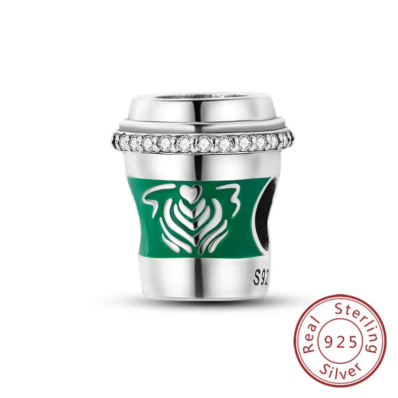 Fit Original 925 Sterling Silver Charms Beads Wine Glass Coffee Cup Charms Pendant For Women Bracelet Charms DIY Jewelry Gift