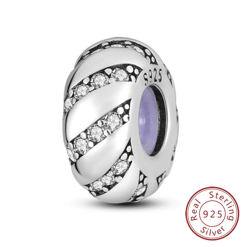 Fit Original Charms Beads 925 Sterling Silver Clip Charms Zircon Silicone Spacer Beads for Bracelet Women DIY Gift Party