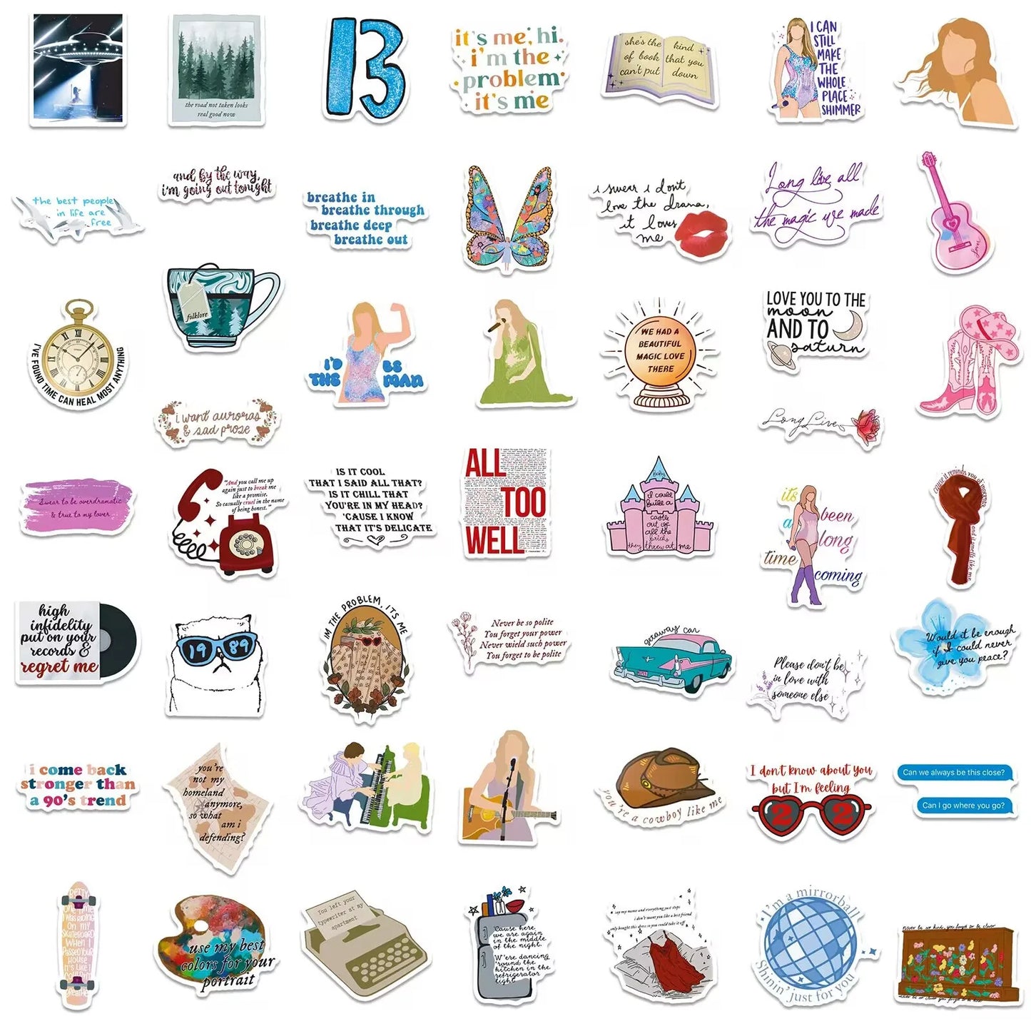 Swift-Inspired Folklore & Eras Aesthetic Sticker Pack (50 pcs) – Waterproof Vinyl Decals