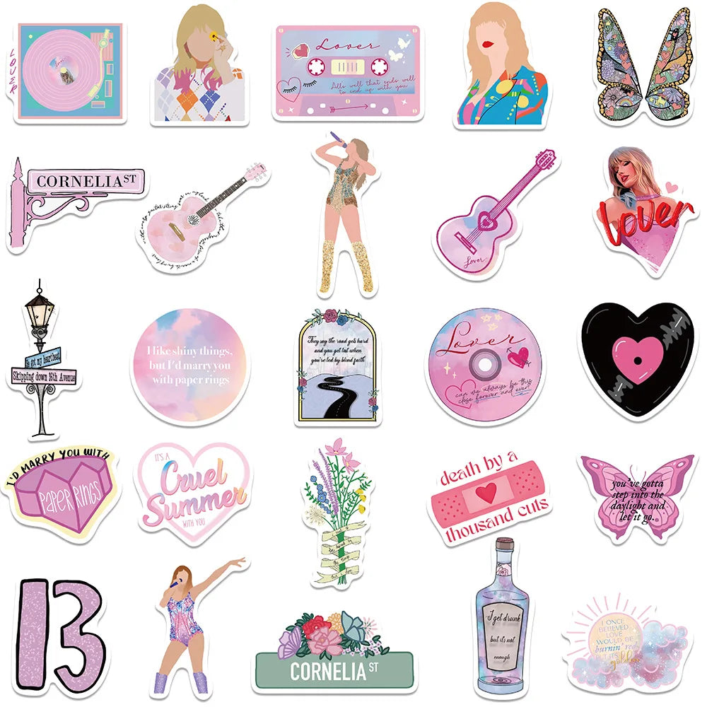 10/30/50PCS New Taylor Hot Singer Stickers Pink Decorative Graffiti Decorative Toy Gift DIY Refrigerator Water Cup Guitar Bike