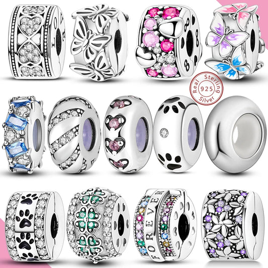 Charms Fit Original Beads 925 Sterling Silver Clip Charms Zircon Silicone Spacer Beads fit Bracelet Women DIY Gift