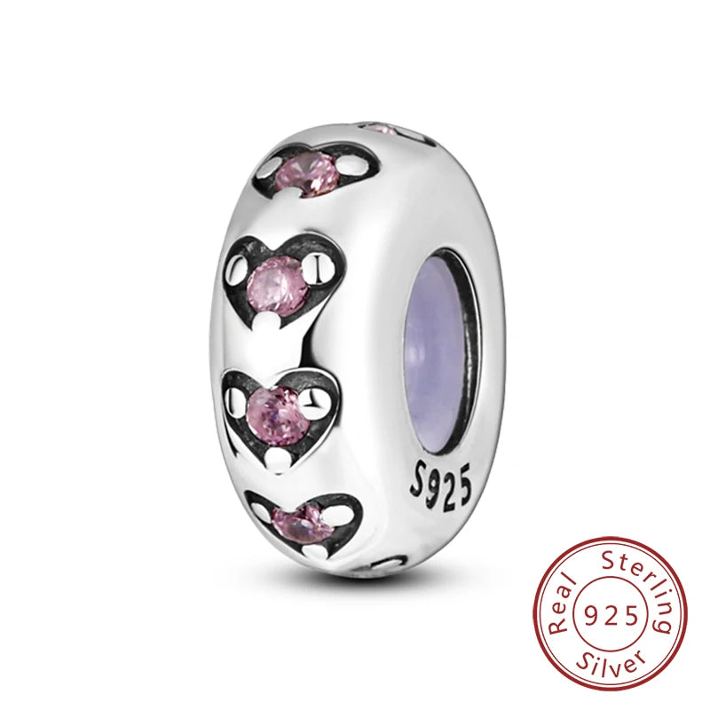 Fit Original Charms Beads 925 Sterling Silver Clip Charms Zircon Silicone Spacer Beads for Bracelet Women DIY Gift Party