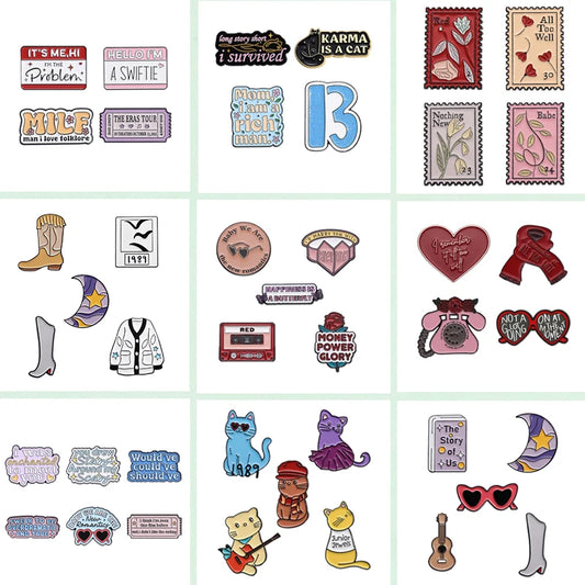 Pop Singer-Inspired Enamel Pin Sets – Aesthetic Enamel Brooches, Lyrics & Outfits | Cute Collectible Accessories for Bags, Jackets & Lanyards