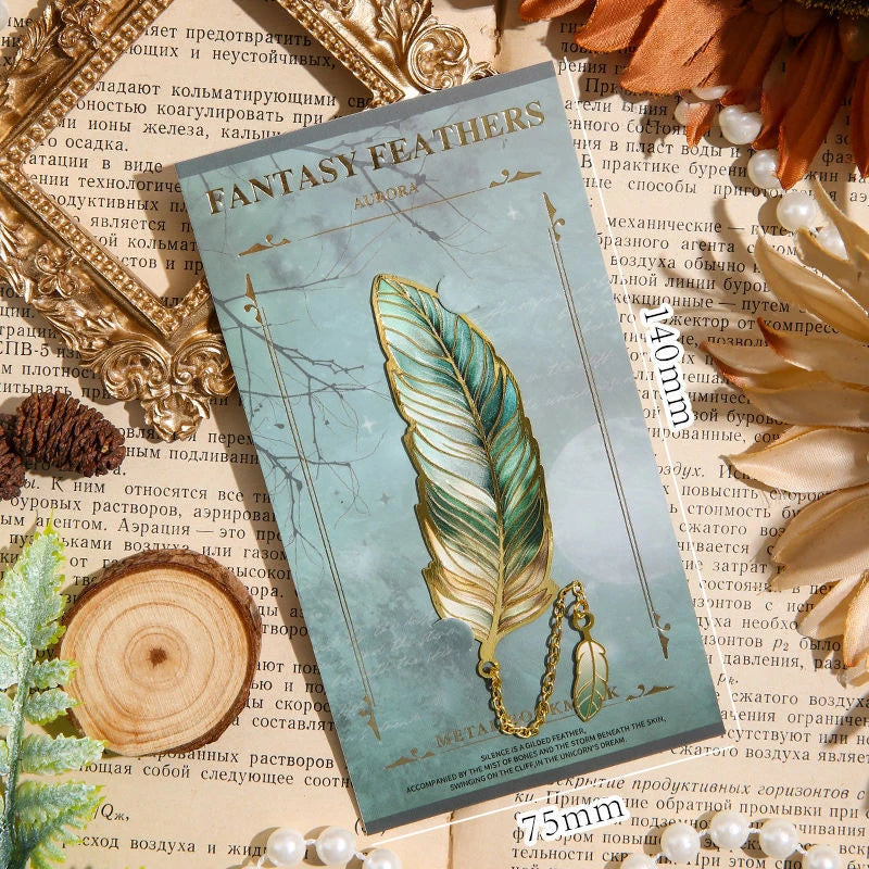 Vintage Feather Metal Bookmark – Etched Brass with Chain Pendant - élise & madelyn
