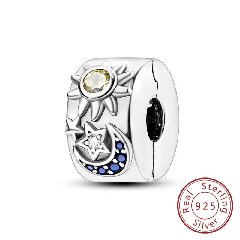 Fit Original Charms Beads 925 Sterling Silver Clip Charms Zircon Silicone Spacer Beads for Bracelet Women DIY Gift Party