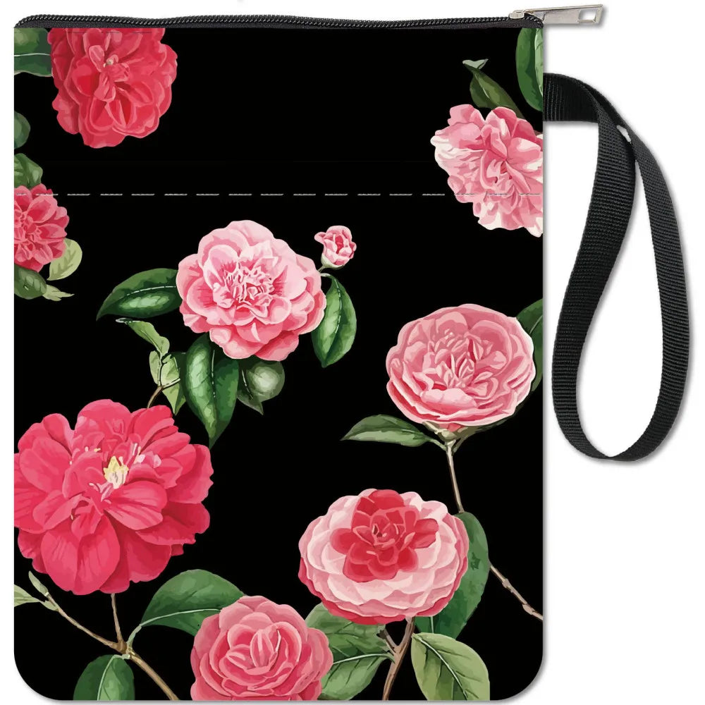 Black Book Sleeves Flower Leaf Book Covers Book Protector for Paperbacks Washable Fabric Cloth Book Cover with Zipper and Extra