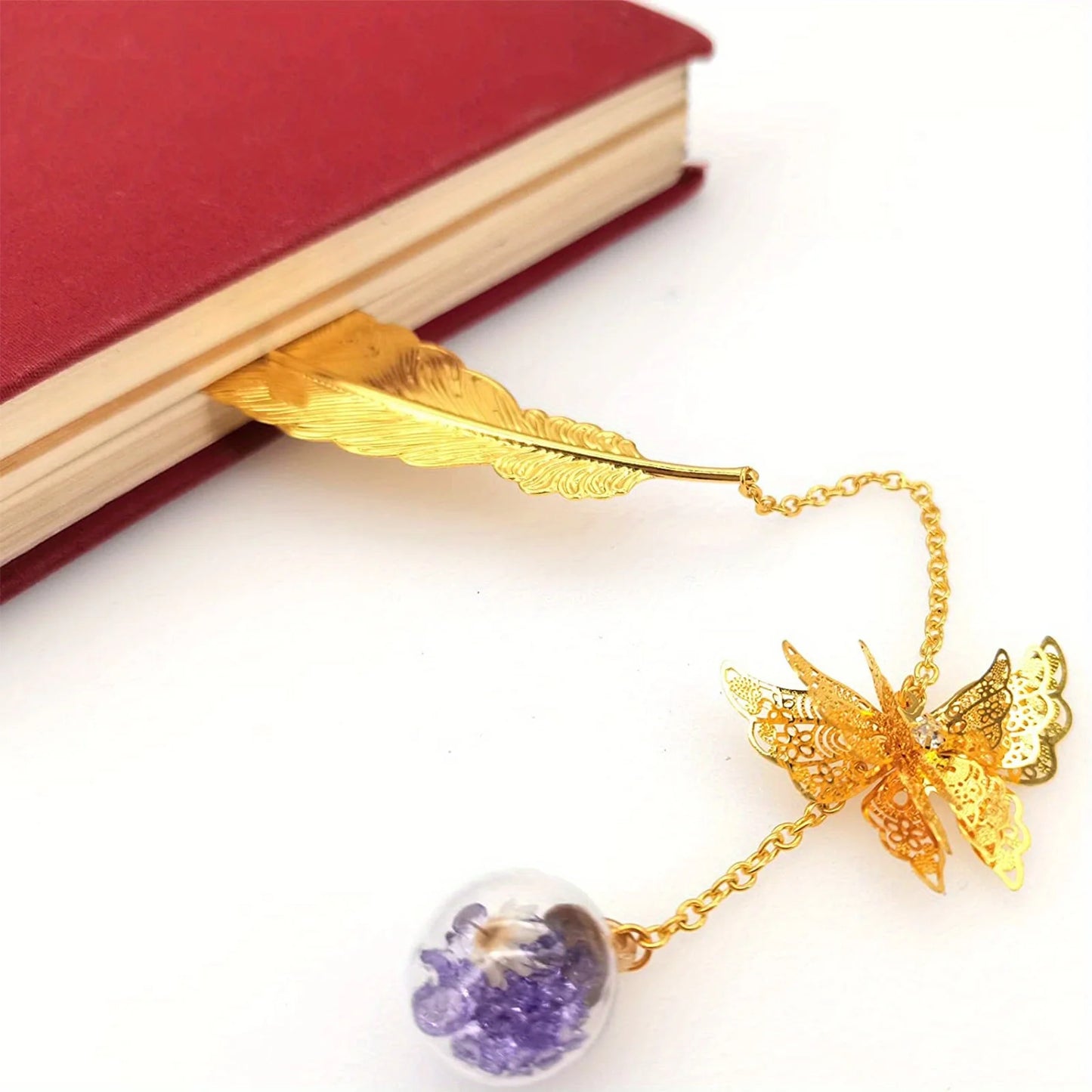 1PC elegant metal bookmark - decorated with golden feathers and flowers, a school gift, a Christmas and Valentine's Day gift