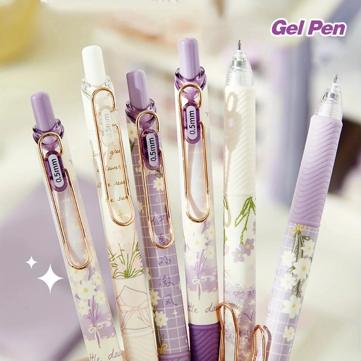 4pcs Cute Floral Retractable Gel Pen Set 0.5mm Fine Point Quick-Drying Black Ink Smooth Writing Pens for Office School Supplies
