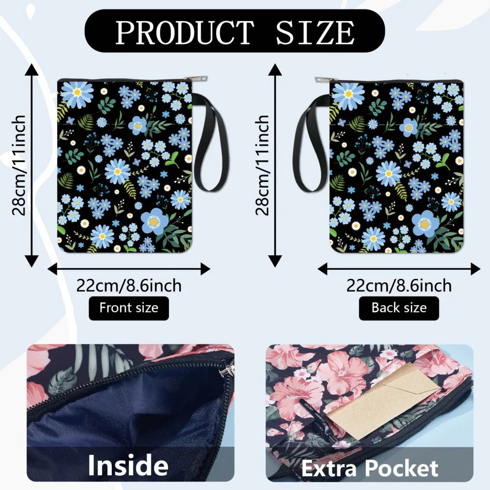 1pc Black Book Sleeves Flower Leaf Book Covers Book Protector for Paperbacks Washable Fabric Cloth Book Cover with Zipper