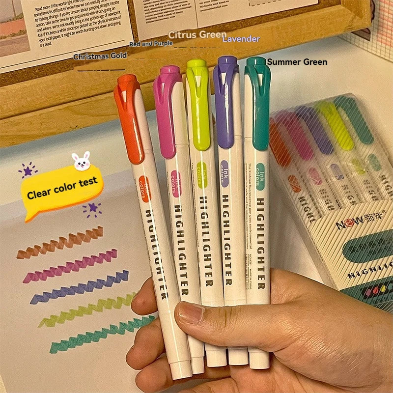 5/15PC Fluorescent Pen Set Student Marking Stroke Key Marking Pen High Beauty Color Handbook Pen Batch