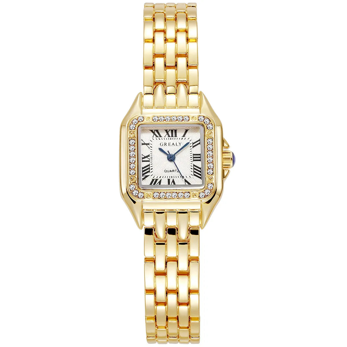 Gold Square-Link Bracelet Watch • Vintage Roman Dial • Luxury-Inspired Women’s Quartz Watch