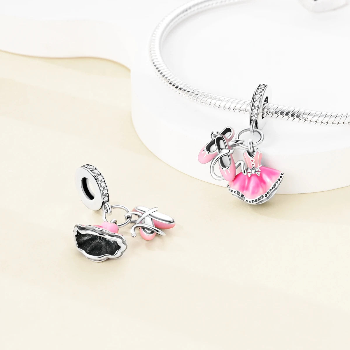 925 Silver Charms Skirt Ballet Shoes Pink Pendants Fit Original Bracelet Beads Diy For Woman Jewelry