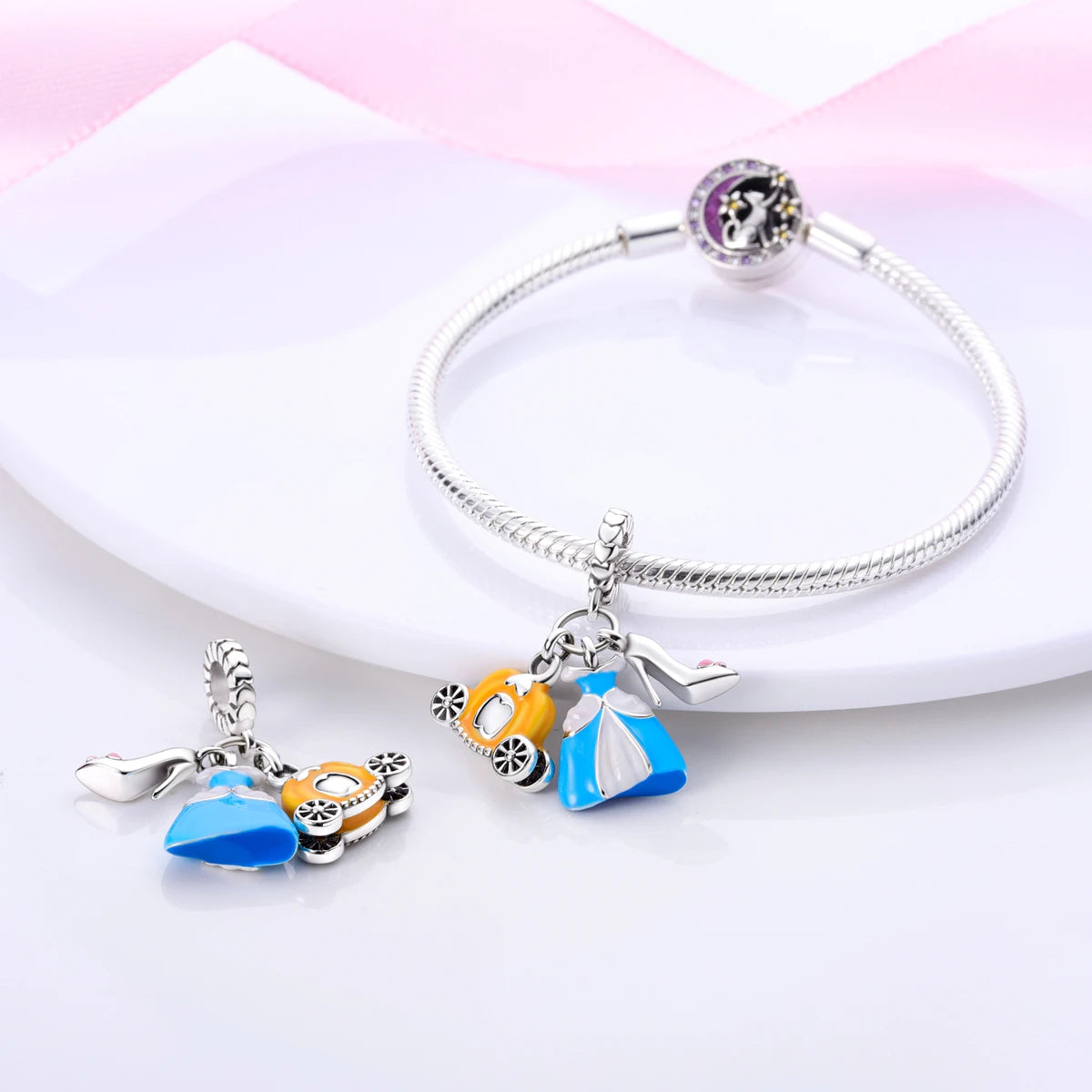 925 Silver Charms Skirt Ballet Shoes Pink Pendants Fit Original Bracelet Beads Diy For Woman Jewelry