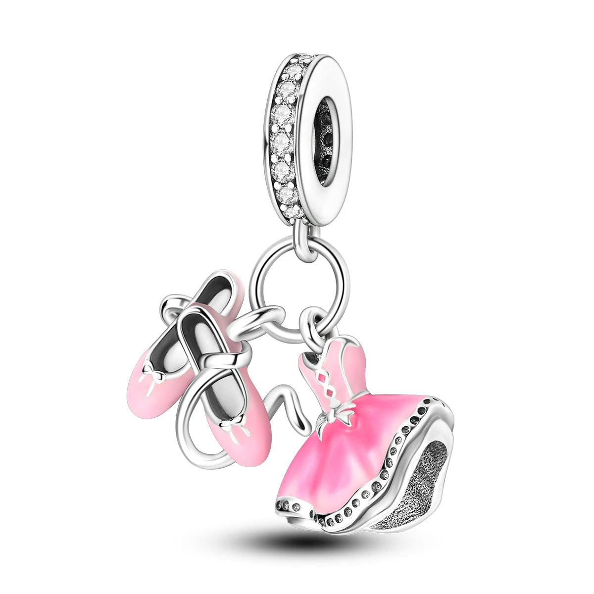925 Silver Charms Skirt Ballet Shoes Pink Pendants Fit Original Bracelet Beads Diy For Woman Jewelry