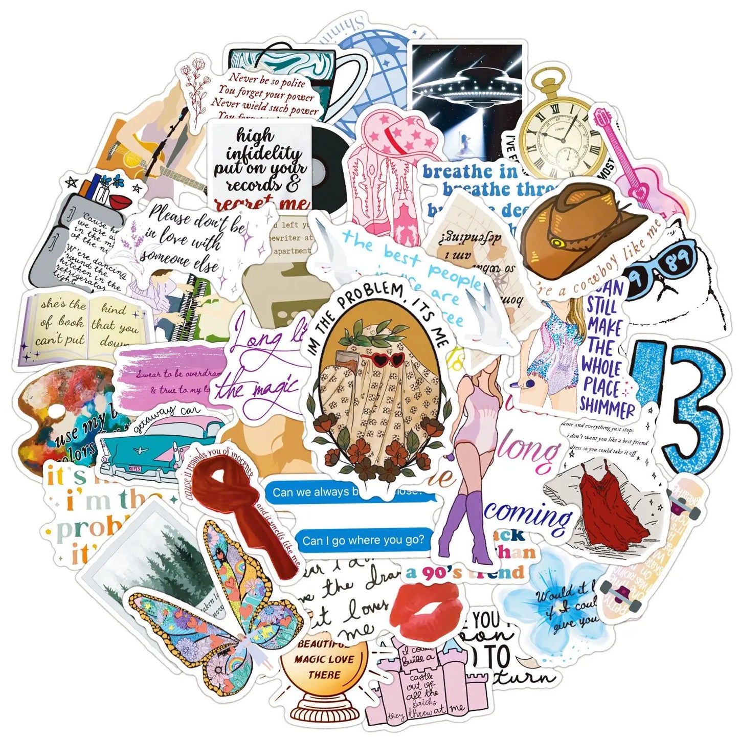 Swift-Inspired Folklore & Eras Aesthetic Sticker Pack (50 pcs) – Waterproof Vinyl Decals