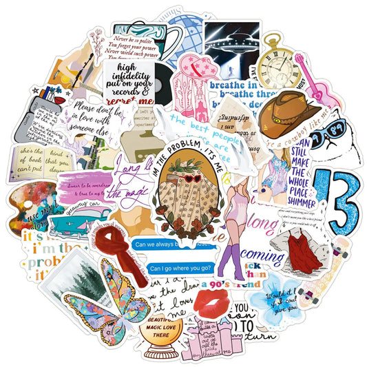 Swift-Inspired Folklore & Eras Aesthetic Sticker Pack (50 pcs) – Waterproof Vinyl Decals