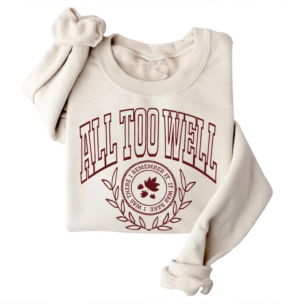 All Too Well Music Album Sweatshirts Cozy Tops Sudadera Felpa Moletom