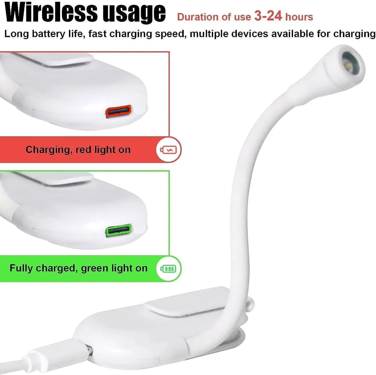 Portable Mini LED Book Light 3 Color Warm Cool White Rechargeable Clip 360° Flip Book Lamp for Travel Bedroom Reading Light