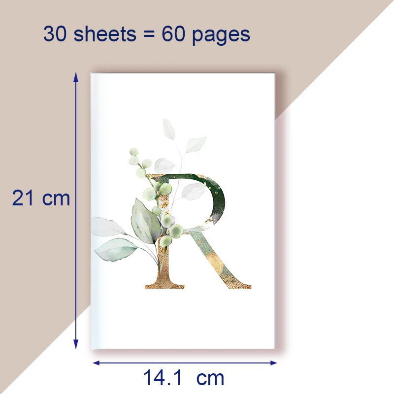 A5 Notebook Note Book Monogram Name Initial Alphabet Letter Majuscule Letters Flower Decor Personality Art Design Personal Diary