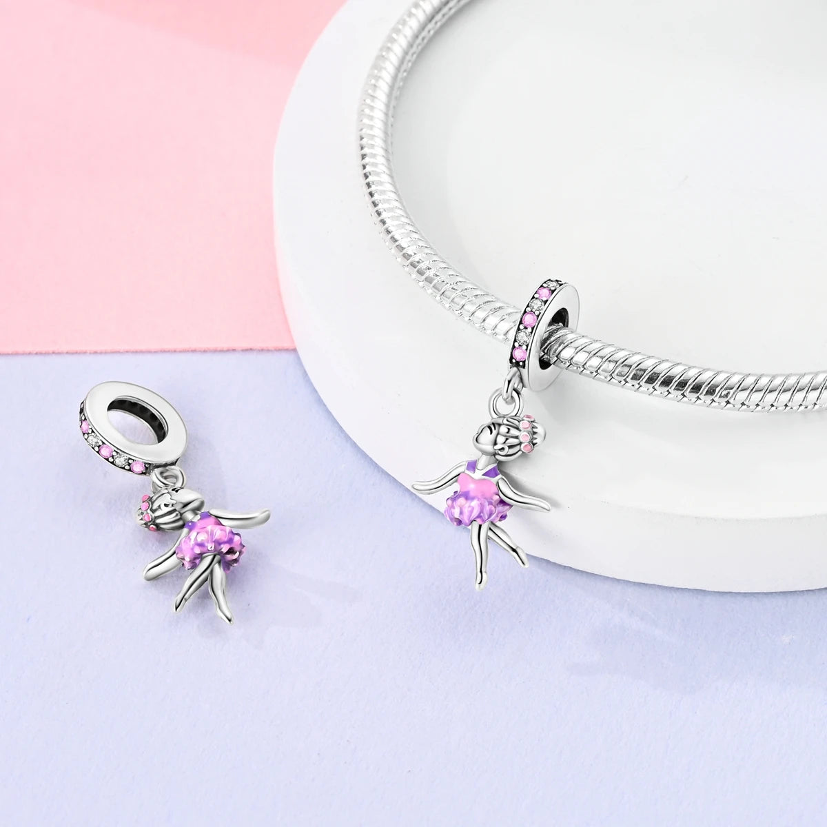 925 Silver Charms Skirt Ballet Shoes Pink Pendants Fit Original Bracelet Beads Diy For Woman Jewelry