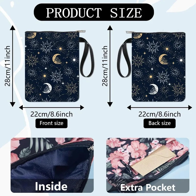 1 pc Sun Moon Star Book Sleeve with Zipper Galaxy Boho Book Protector Pouch for Paperback Black Space Waterproof Fabric