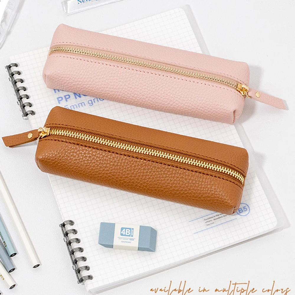 Large Capacity Pen Bag PU Leather Pen Case Korean Stationery Holder Storage Box Zipper Pencil Pouch Student School Supplies