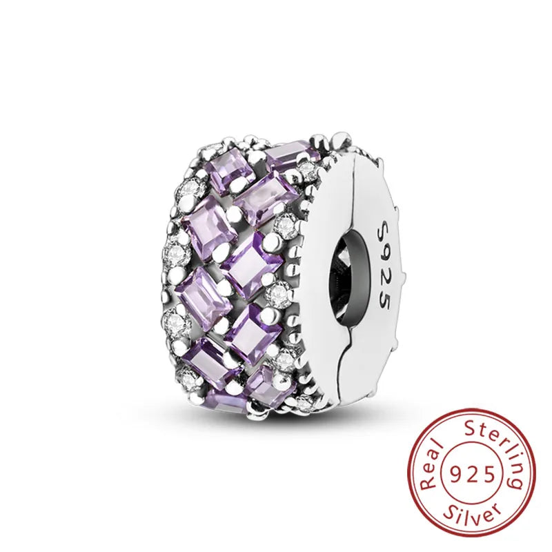 Fit Original Charms Beads 925 Sterling Silver Clip Charms Zircon Silicone Spacer Beads for Bracelet Women DIY Gift Party