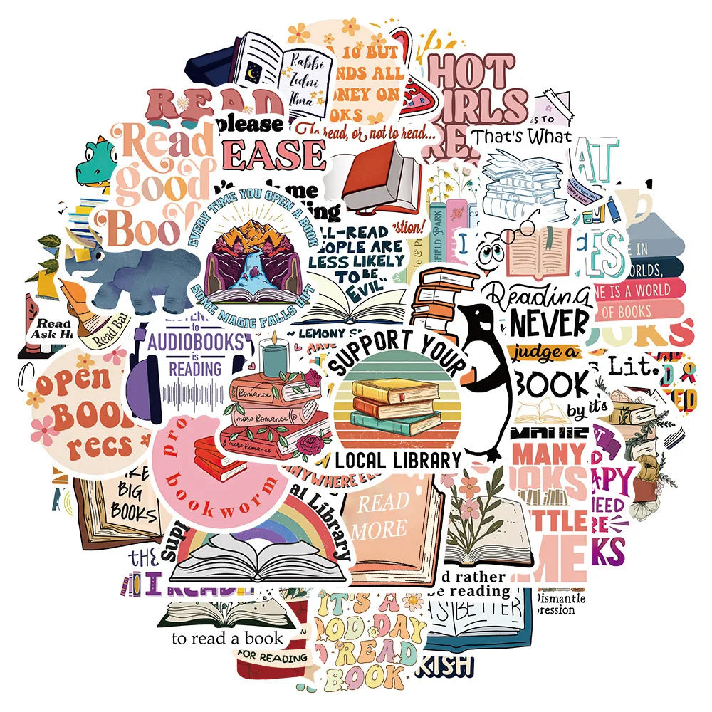 10/50PCS Cute Flower Book Reading Stickers Aesthetic DIY Stationery Notebook Bottle Laptop Luggage Guitar Skateboard Car Sticker