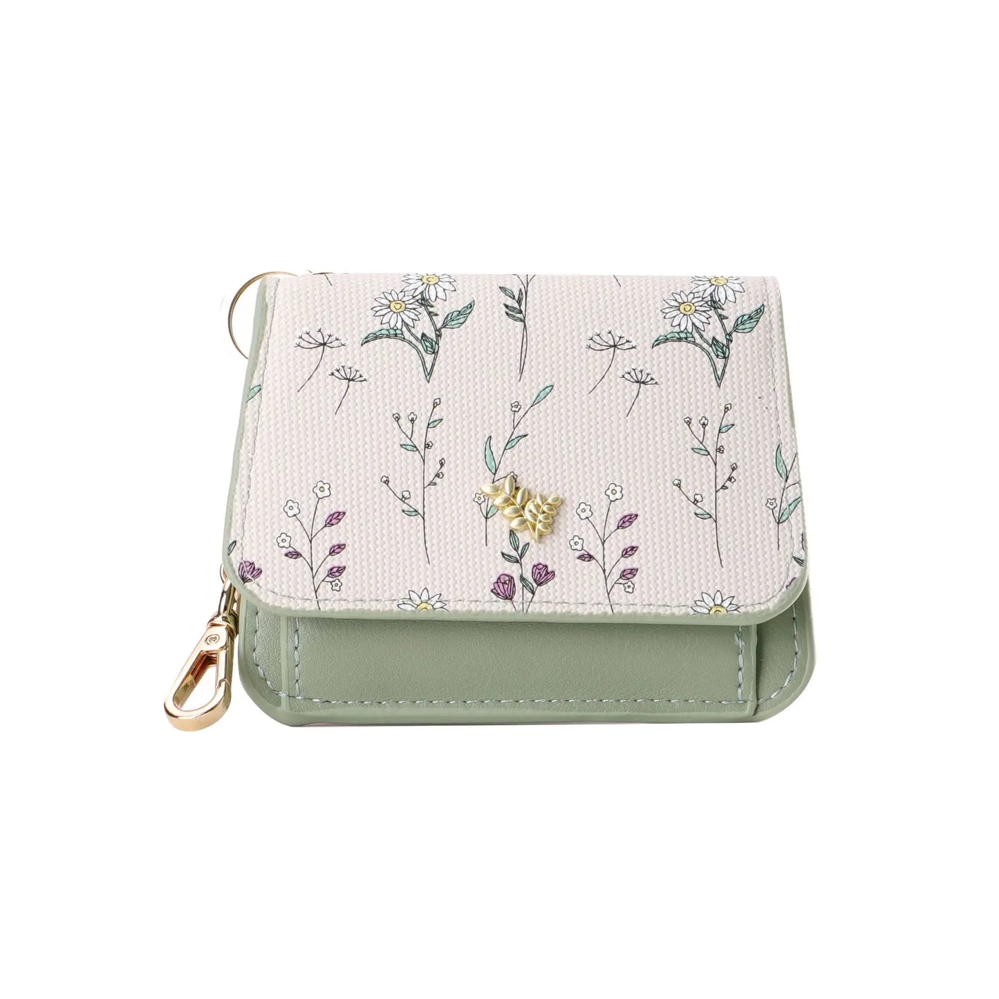 Card Bag Keychain Coin Purses Women's Compact Portable Change Bag Thin Design PU Leather Floral Print Coin Holders for Women