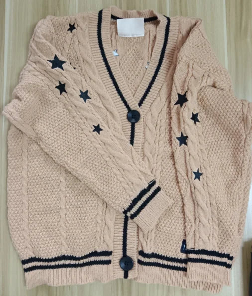 Fearless-Era Inspired Knitted Cardigan – Star Embroidered Cable Knit | Fan-Made Dupe
