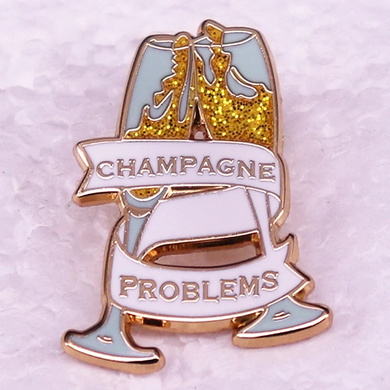 Champagne Problem Badge Glitter Enamel Pin Brooch Jewelry Backpack Decorate Swifties Gift