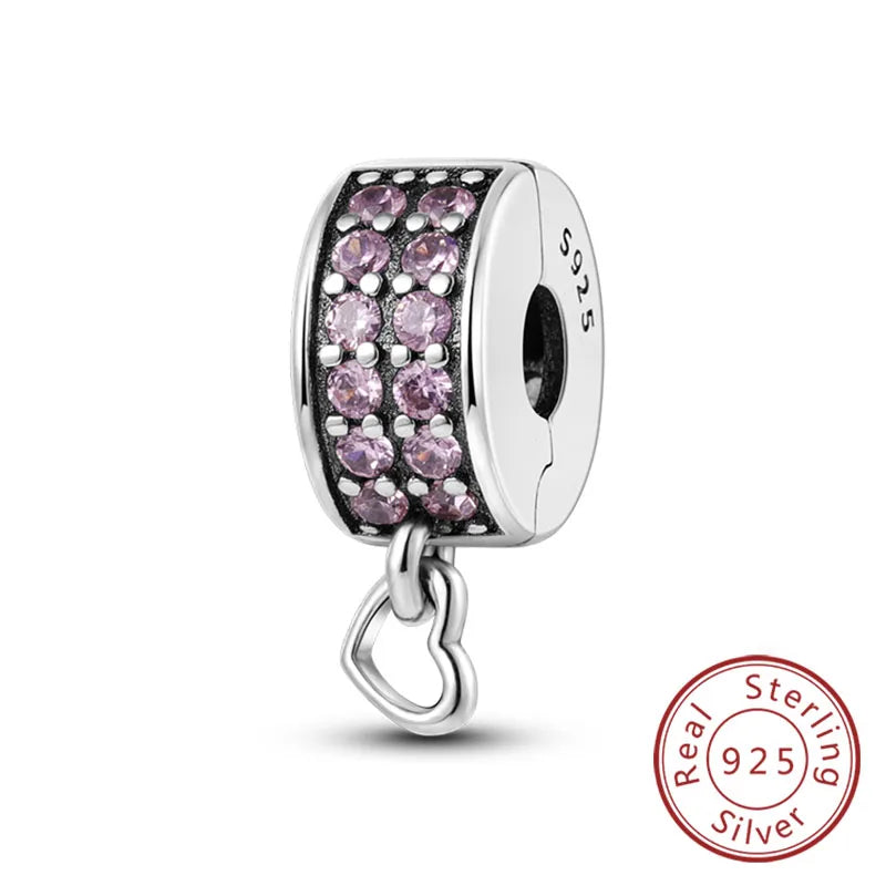 Fit Original Charms Beads 925 Sterling Silver Clip Charms Zircon Silicone Spacer Beads for Bracelet Women DIY Gift Party