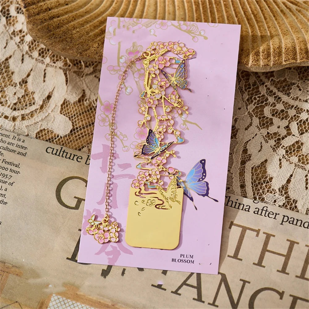 Aesthetic Stationery Metal Bookmark Hollow Flower Painting Bookmarks Student Reading Book Clip Book Accessories Teacher Gift
